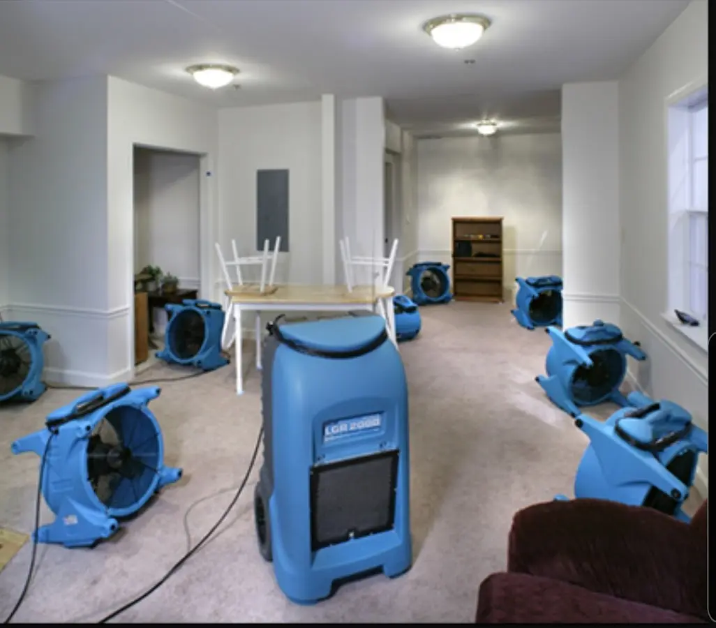 Air movers and dehumidifier setup for Water Extraction & Removal in Belterra